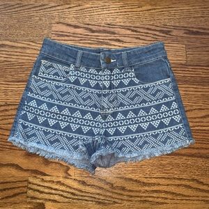 Tribal Print High-Waisted Jean Shorts